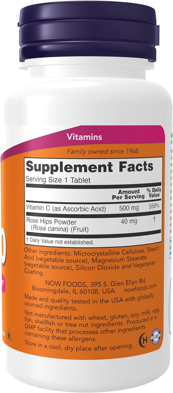 NOW Foods Vitamin C-500, 100 Tablets 24Hr Smart